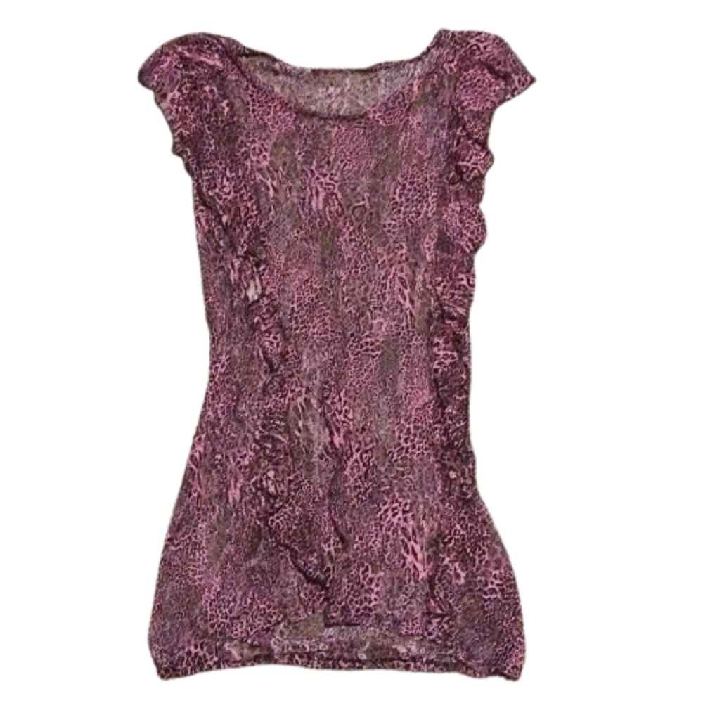 Emo Scene Cheetah Leopard Print Top Mini Dress Sheer Mesh Fishnet Tight Y2k Pink